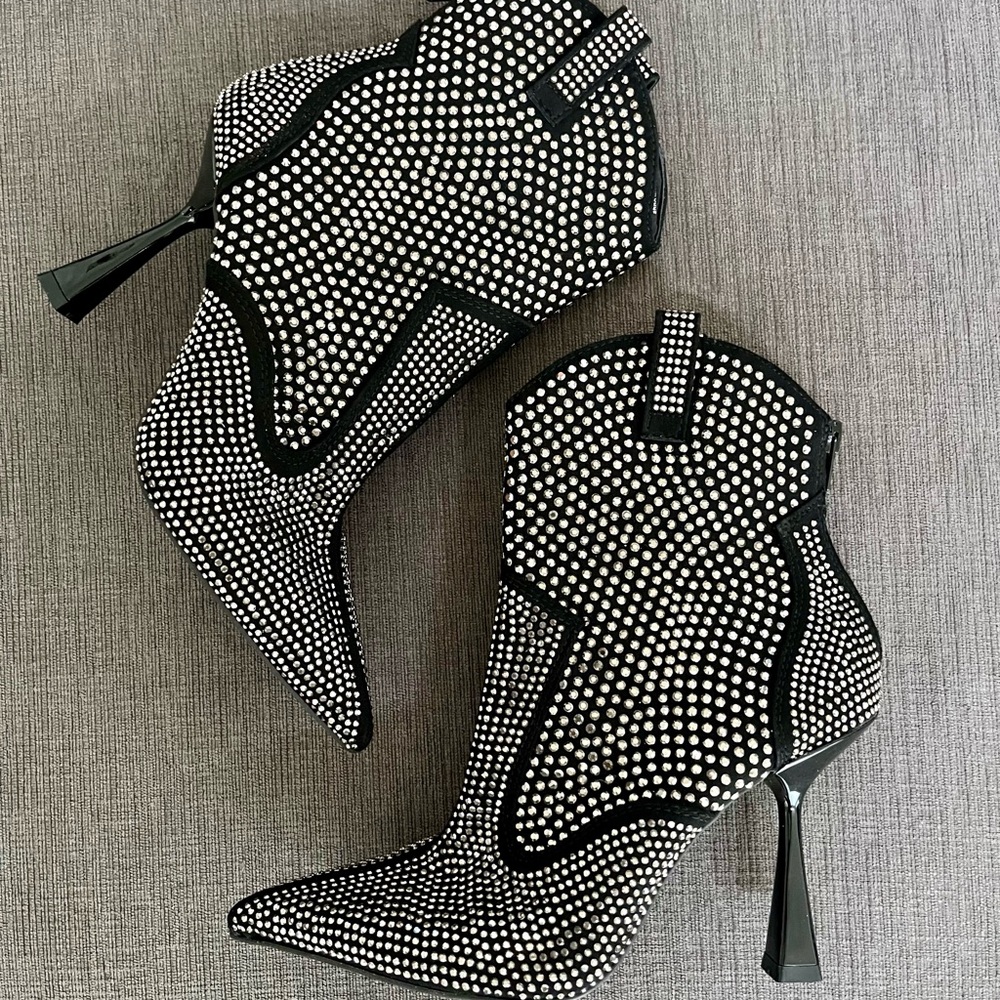 INC Black Cowboy Heels / Booties with Rhinestones 😍